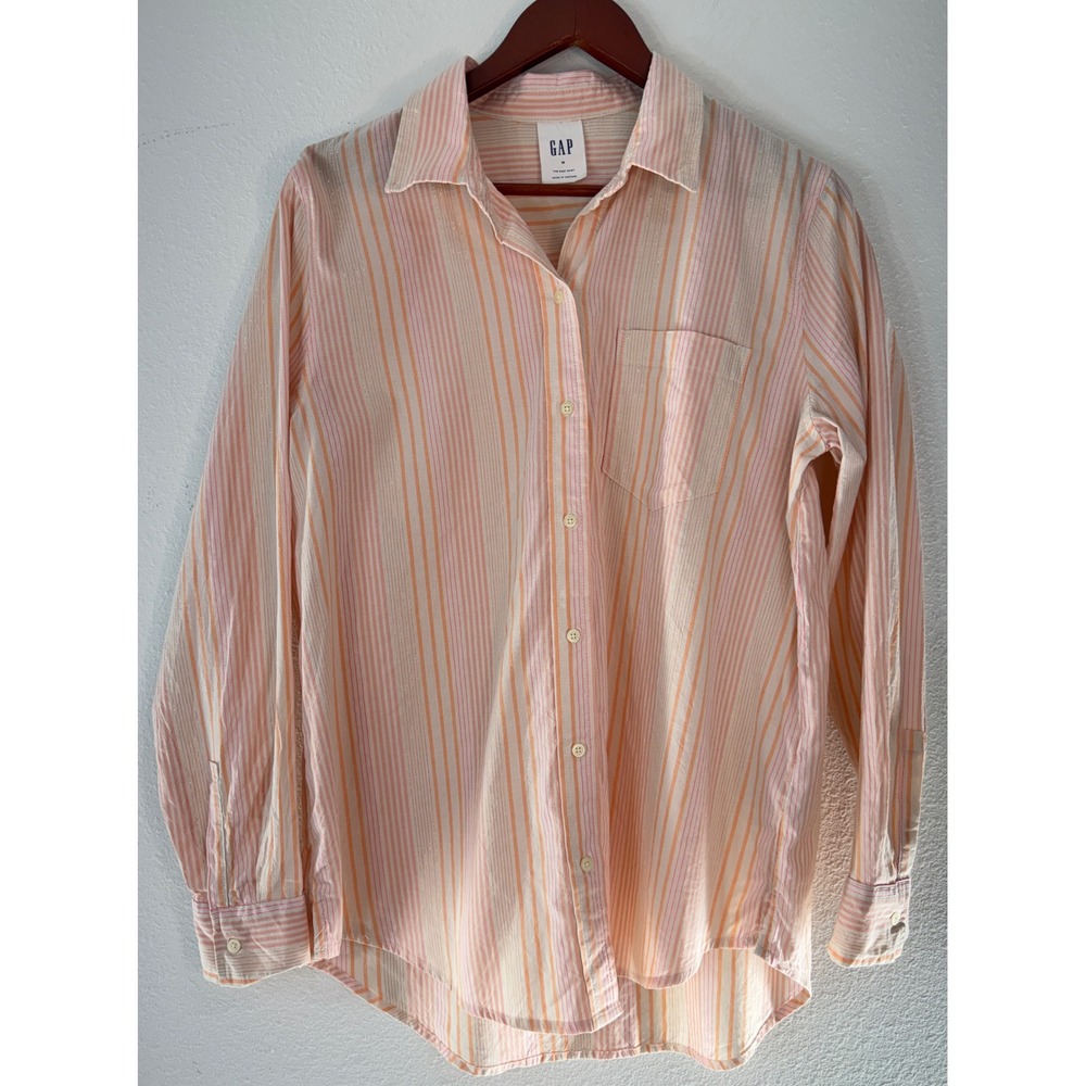 Gap The Easy Shirt Metallic Striped Pink Cotton Blend Oversized Office Casual